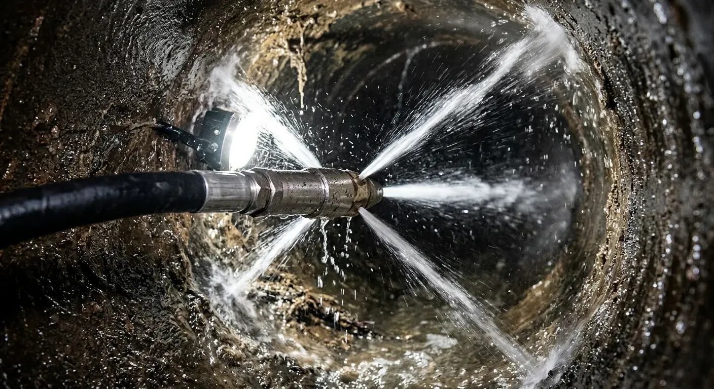 High-pressure hydro jetting nozzle cleaning sewer pipe for Sewer Line Relining in Grove City